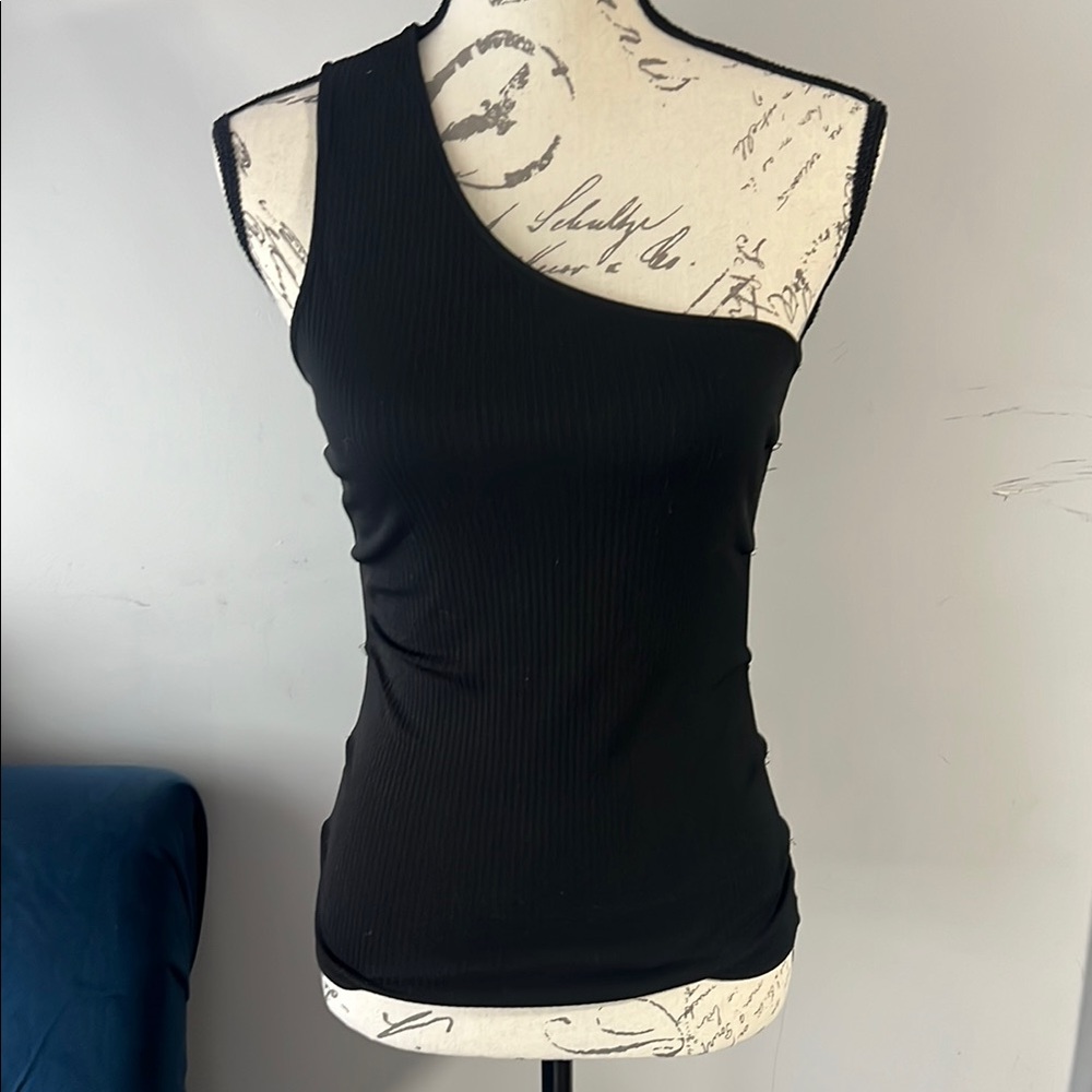 Mango Black One-Shoulder Fitted Tank Top